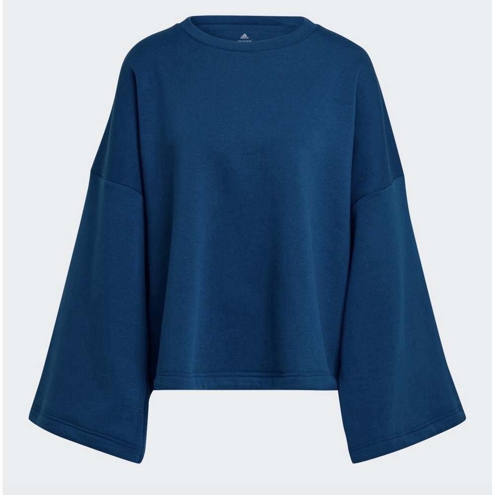 Adidas Studio Lounge Pullover Blue Sweatshirt Medium Bungee Adjustable Hem &Cuff